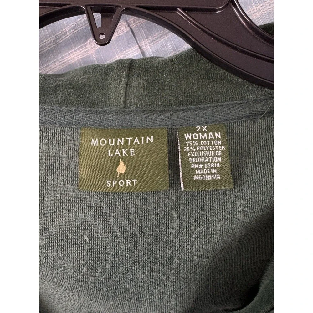 Mountain Lake Womens Jacket Adult Size 2X Green Velour Zipper Long Sleeve Pocket